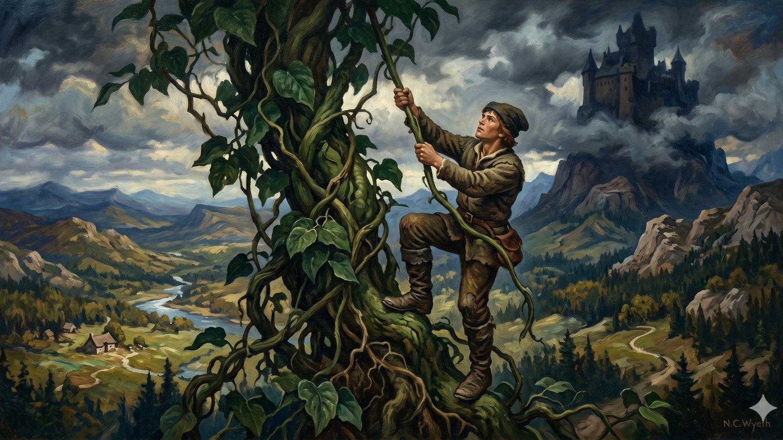 N. C. Wyeth-style original painting of the same scene